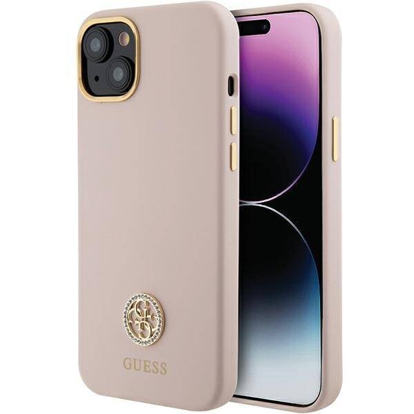 Guess Silicone Case with 4G Strass Logo Case - White - iPhone 15