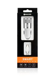 (4637) MOCOLO 1A CAR CHARGER SILVER + LIGHTNING 1M SILVER + CABLE WHITE