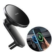 BASEUS MAGNETIC CAR PHONE HOLDER WIRELESS QI CHARGER 15 W (MAGSAFE COMPATIBLE FOR IPHONE) BLACK (WXJN-01)