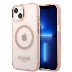 GUESS GUHMP13MHTCMP IPHONE 13/14/15 6.1 "PINK / PINK HARD CASE GOLD OUTLINE TRANSLUENT MAGSAFE