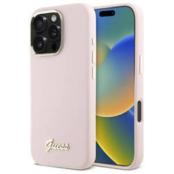 Guess GUHCP16XSMBSLP iPhone 16 Pro Max 6.9" różowy/pink hardcase Silicone Script Metal Logo & Frame