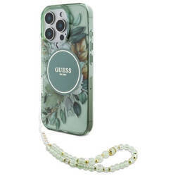 Guess GUHMP16LHFWBRCESN iPhone 16 Pro 6.3" zielony/green hardcase IML Flowers With Pearl Strap MagSafe