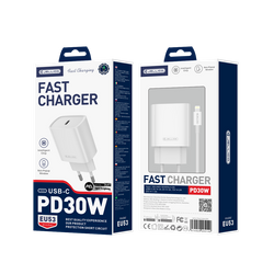 JELLICO wall charger EU53 PD 30W 1xUSB-C + cable USB-C - Lightning White