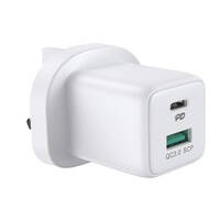 JOYROOM WALL TRAVEL CHARGER USB TYPE C / USB 30W POWER DELIVERY QUICK CHARGE 4,5A (UK PLUG) WHITE (L-QP303)