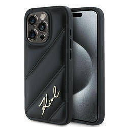 KARL LAGERFELD KLHCP14SPQDSMGK IPHONE 14 / 15 / 13 6.1" BLACK/BLACK HARDCASE DIAGONAL QUILTED SCRIPT