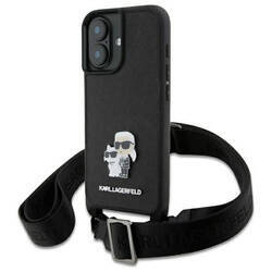 Karl Lagerfeld KLHCP16SSAKCPBK iPhone 16  6.1" czarny/black hardcase Saffiano Karl&Choupette Metal Pin CBDY Strap