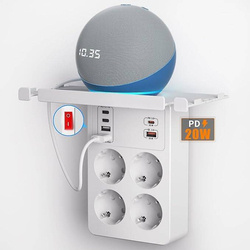 PD20W SOCKET WITH SWITCH, WALL POWER STRIP WITH QUICK CHARGE PD3.0 AND QC18W, MULTIPLE PLUG 4 SOCKETS PLUG WHITE
