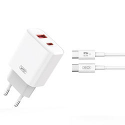 XO CE12 PD QC 3.0 20W 1x USB 1x USB-C PD charger Biała + USB-C cable-USB-C