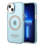 Guess GUHMP13MHTCMB iPhone 13 / 14 / 15 6.1" niebieski/blue hard case Gold Outline Translucent MagSafe