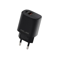 Beline Ład. siec. 1x USB-C + 1x USB 30W czarna /black (only head) PD 3.0 + QC 3.0 BLN2CB30 GaN