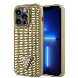 Guess Rhinestones Triangle Metal Logo Case for iPhone 15 Pro Max Gold
