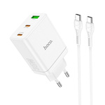Ładowarka sieciowa do telefonu Hoco 2 x USB C + USB A QC3.0 PD 3A 35W + kabel USB C do USB C N33 biała