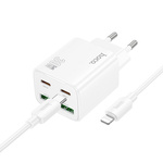 Ładowarka sieciowa do telefonu Hoco 2 x USB C + 2 x USB A QC3.0 PD 3A 30W + kabel USB C do Lightning N56 biała