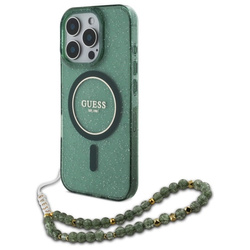 Guess GUHMP16XHGCRELSA iPhone 16 Pro Max 6.9" zielony/green hardcase hardcase IML Glitter With Pearl Strap MagSafe