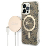 Zestaw Guess GUBPP13LH4EACSW Case+ Charger iPhone 13 Pro brązowy/brown hard case 4G Print MagSafe