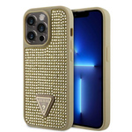 Guess Rhinestones Triangle Metal Logo Case for iPhone 15 Pro Max Gold