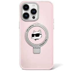 Etui Karl Lagerfeld Ring Stand Choupette Head MagSafe do iPhone 15 Pro - różowe