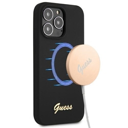 Guess GUHMP13LLSLMGBK iPhone 13 Pro / 136,1" black/czarny hardcase Silicone Script Gold Logo MagSafe