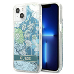 Guess GUHCP13MLFLSN iPhone 13 / 14 / 15 6.1" zielony/green hardcase Flower Liquid Glitter