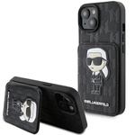 Etui Karl Lagerfeld Saffiano Cardslots and Stand Monogram Ikonik Patch do iPhone 15 - czarne