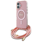 Guess GUHMP16SHCTSGNSP iPhone 16 6.1"    różowy/pink hardcase Crossbody Cord Script MagSafe