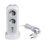 Verbatim Przedłużacz pionowy 15w111xAC UE/2xUSB-C/2xUSB-A 2m EUPT-01 biały/white 49547