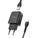 Ładowarka sieciowa do telefonu Hoco USB A 2A 10W + kabel USB A do Lightning N2 czarna