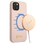Guess GUHMP13MLSLMGLP iPhone 13 / 14 /15 6.1" jasnoróżowy/light pink hardcase Silicone Script Gold Logo Magsafe
