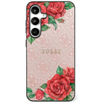 Etui Guess Leather 4G Flowers Print      Metal Classic Logo MagSafe Samsung Galaxy S25 różowy