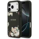 Etui Guess Grained Flowers Classic Logo  MagSafe do iPhone 17 Pro czarny