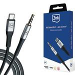Kabel 3mk AUX minijack 3.5 mm / USB-C - srebrny