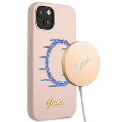 Guess GUHMP13MLSLMGLP iPhone 13 / 14 /15 6.1" jasnoróżowy/light pink hardcase Silicone Script Gold Logo Magsafe