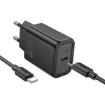 Ładowarka sieciowa do telefonu Hoco USB C QC PD 20W + kabel USB C do USB C N60 czarna