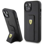 Etui Ferrari Grip Stand Metal Logo na iPhone 15 - czarne