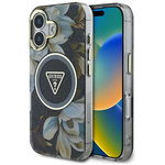 Etui Guess Glitter Flowers Triangle      Buttons MagSafe do iPhone 16 czarny