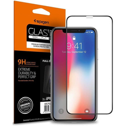Szkło hartowane Spigen Glass FC z czarną ramką na iPhone X / XS / 11 Pro