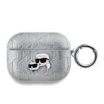 Karl Lagerfeld PU Embossed Karl and Choupette Heads Case for AirPods Pro Silver