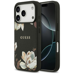 Etui Guess Grained Flowers Classic Logo  MagSafe do iPhone 17 Pro czarny
