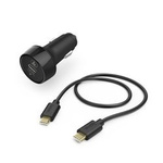 HAMA CAR CHARGER, USB TYPE-C SOCKET (PD), 3A, 18W BLACK + CABLE TYPE-C 1.5 BLACK