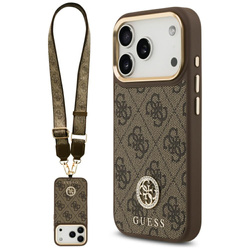 Etui Guess 4G Strass Logo & Big Strap    Metal Buttons MagSafe do iPhone 17 Pro brązowy