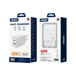 JELLICO wall charger C107 GaN PD 45W 1xUSB-C + 1xUSB QC3.0 White