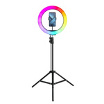 Lampa LED Ring Stream RGB pierścieniowa 12" FULL COLOR z uchwytem na telefon + statyw czarna