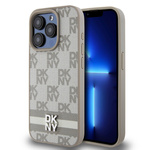 DKNY PU Leather Checkered Pattern and Stripe Case for iPhone 13 Pro Max Beige