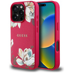 Etui Guess Grained Printed Flower        Pattern MagSafe do iPhone 16 Pro fuksja