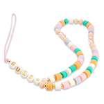 Guess zawieszka GUSTFLWP Phone Strapróżowy/pink Heishi Beads