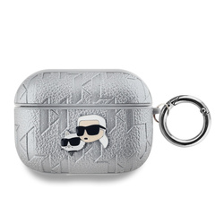 Karl Lagerfeld PU Embossed Karl and Choupette Heads Case for AirPods Pro Silver