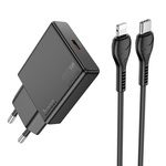 Ładowarka sieciowa do telefonu Hoco Slim USB C QC PD 30W + kabel USB C do Lightning N37 czarna