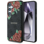 Etui Guess Leather 4G Flowers Print      Metal Classic Logo MagSafe Samsung Galaxy S25 czarny
