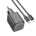 Ładowarka sieciowa do telefonu Hoco USB A + USB C QC PD 3A 20W + kabel USB C do Lightning N41 czarna