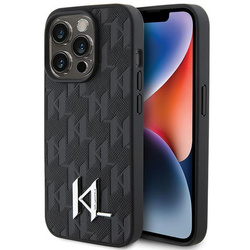 KARL LAGERFELD KLHCP15LPKLPKLK IPHONE 15 PRO 6.1" CZARNY/BLACK HARDCASE LEATHER MONOGRAM HOT STAMP METAL LOGO